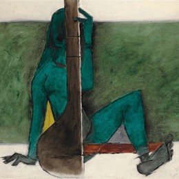 胡森(M.F. Husain)高清作品:Untitled (Lady with Tanpura)