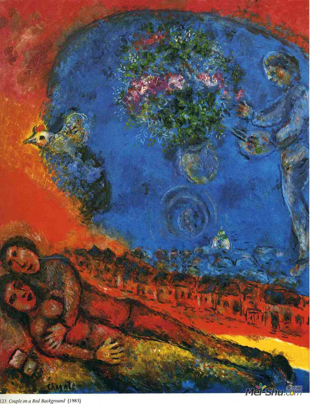 红色背景下的情侣马克夏加尔marcchagall高清作品欣赏