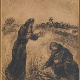 马克·夏加尔(Marc Chagall)高清作品:Elijah met at the gate of Zarephath a widow trying to collec