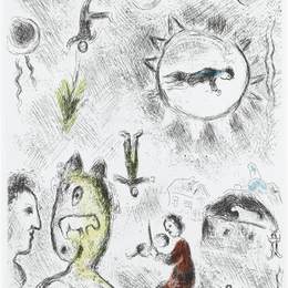 马克·夏加尔(Marc Chagall)高清作品:Illustration for Louis Aragons work &amp;ampquotOne w