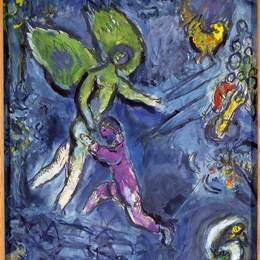 《雅各与天使摔跤》马克·夏加尔(Marc Chagall)高清作品欣赏