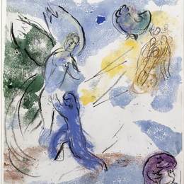 《雅各与天使摔跤》马克·夏加尔(Marc Chagall)高清作品欣赏