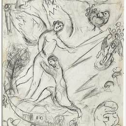 《雅各与天使摔跤》马克·夏加尔(Marc Chagall)高清作品欣赏