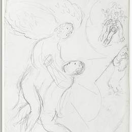 《雅各与天使摔跤》马克·夏加尔(Marc Chagall)高清作品欣赏
