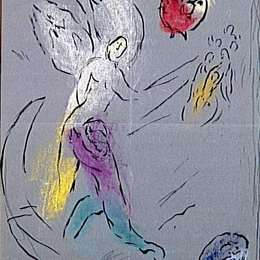 《雅各与天使摔跤》马克·夏加尔(Marc Chagall)高清作品欣赏