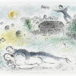 马克·夏加尔(Marc Chagall)高清作品:Lovers near isba