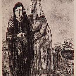 马克·夏加尔(Marc Chagall)高清作品:Meeting of Jacob and Rachel at the well (Genesis XXIX, 7, 10