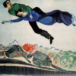 《在城镇上空》马克·夏加尔(Marc Chagall)高清作品欣赏