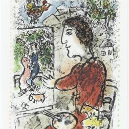 《穿红夹克的画家》马克·夏加尔(Marc Chagall)高清作品欣赏