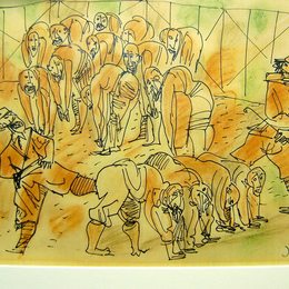 《虐待两名纳粹士兵虐待犹太人1942》马塞尔·扬科(Marcel Janco)高清作品欣赏