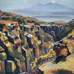 《阿拉加茨山崖》马蒂罗斯(Martiros Sarian)高清作品欣赏
