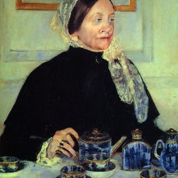 《茶桌上的女士》玛丽·卡萨特(Mary Cassatt)高清作品欣赏