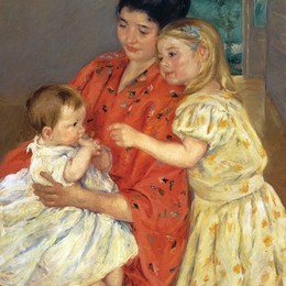 《母亲和莎拉羡慕婴儿》玛丽·卡萨特(Mary Cassatt)高清作品欣赏