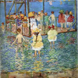 《木筏上的孩子》莫里斯·普雷德加斯特(Maurice Prendergast)高清作品欣赏