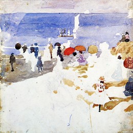 《海滩上的素描人物（也称早期海滩）》莫里斯·普雷德加斯特(Maurice Prendergast)高清作品欣赏