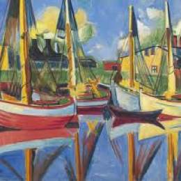 马克斯·佩希斯泰因(Max Pechstein)高清作品:Fishing boats in the afternoon sun (Fischkutter in Nachmitta