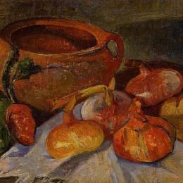 《静物：坑、洋葱、面包和青苹果》梅杰尔·艾萨克·德哈恩(Meijer de Haan)高清作品欣赏