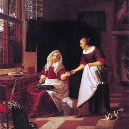 《里面有一个女人和她的女仆》米希尔·凡·穆谢尔(Michiel van Musscher)高清作品欣赏