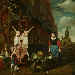 《在皮革的猪以哈莱姆门为目的》米希尔·凡·穆谢尔(Michiel van Musscher)高清作品欣赏