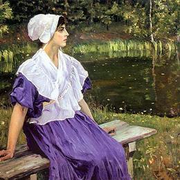 米哈伊尔·涅斯捷罗夫(Mikhail Nesterov)高清作品:Girl by a Pond (Portrait of Natalia Nesterova)