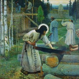 《圣塞尔吉斯的工作（三联画的中心部分》米哈伊尔·涅斯捷罗夫(Mikhail Nesterov)高清作品欣赏