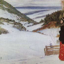 《滑雪中的冬天》米哈伊尔·涅斯捷罗夫(Mikhail Nesterov)高清作品欣赏