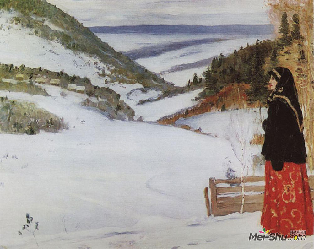 mikhail nesterov米哈伊尔·涅斯捷罗夫油画3136《滑雪中的冬天》