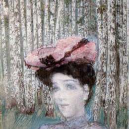 米哈伊尔·弗贝鲁尔(Mikhail Vrubel)高清作品:Portrait of N. Zabela-Vrubel on the Edge of a Birch Grove