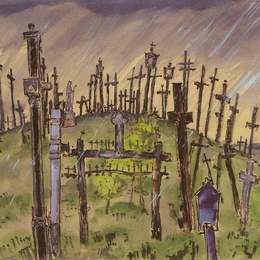 莫斯塔拉夫·多布尔日茨基(Mstislav Dobuzhinsky)高清作品:Jurgai?iai. The Hill of Crosses.