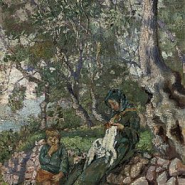 《一个母亲和儿子坐在海边的墙上》尼科洛卡尼奇(Niccolo Cannicci)高清作品欣赏