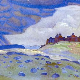 尼古拉斯·罗瑞奇(Nicholas Roerich)高清作品:Procopius the Righteous removes a cloud of stone from the Gr