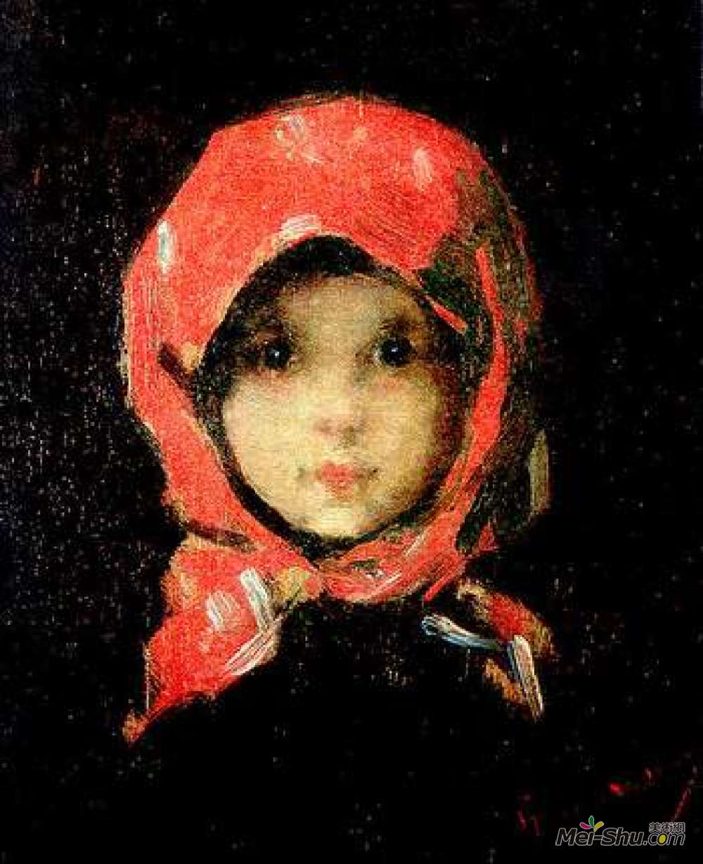 世界名画红头巾的女孩图片