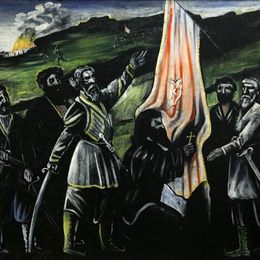 皮罗斯马尼(Niko Pirosmani)高清作品:Giorgi Saakadze defending Georgia from enemies