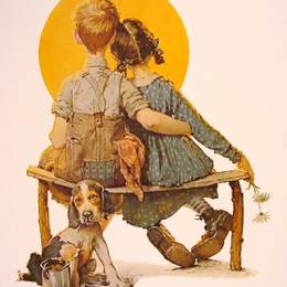 《注视着月亮的男孩和女孩》诺曼·洛克威尔(Norman Rockwell)高清作品欣赏