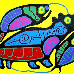 《循环中的熊与鱼》诺娃尔·墨里塞奥(Norval Morrisseau)高清作品欣赏