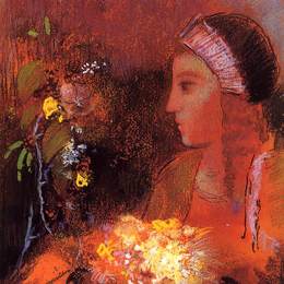 《有花的妇女》奥迪隆·雷东(Odilon Redon)高清作品欣赏