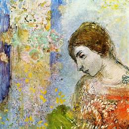 《有花柱子的妇女》奥迪隆·雷东(Odilon Redon)高清作品欣赏