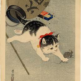 《捉老鼠的猫》小原古邨(Ohara Koson)高清作品欣赏