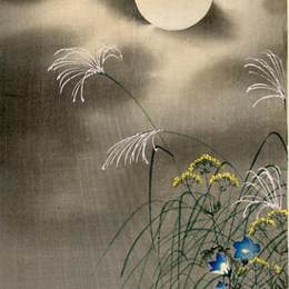 《月亮和蓝色的花朵》小原古邨(Ohara Koson)高清作品欣赏