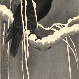 《雪枝上的乌鸦》小原古邨(Ohara Koson)高清作品欣赏