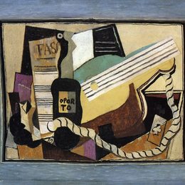《隔墙，瓶子，吉他，扑克牌》巴勃罗·毕加索(Pablo Picasso)高清作品欣赏