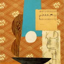 《吉他、薄片音乐和酒杯》巴勃罗·毕加索(Pablo Picasso)高清作品欣赏