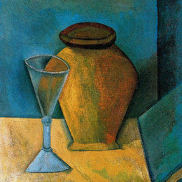 《锅，玻璃和书》巴勃罗·毕加索(Pablo Picasso)高清作品欣赏