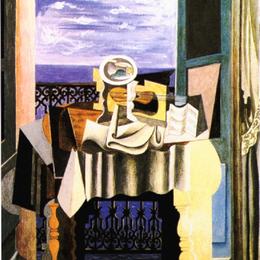 《在圣拉斐尔的一个窗口前面的静物画》巴勃罗·毕加索(Pablo Picasso)高清作品欣赏