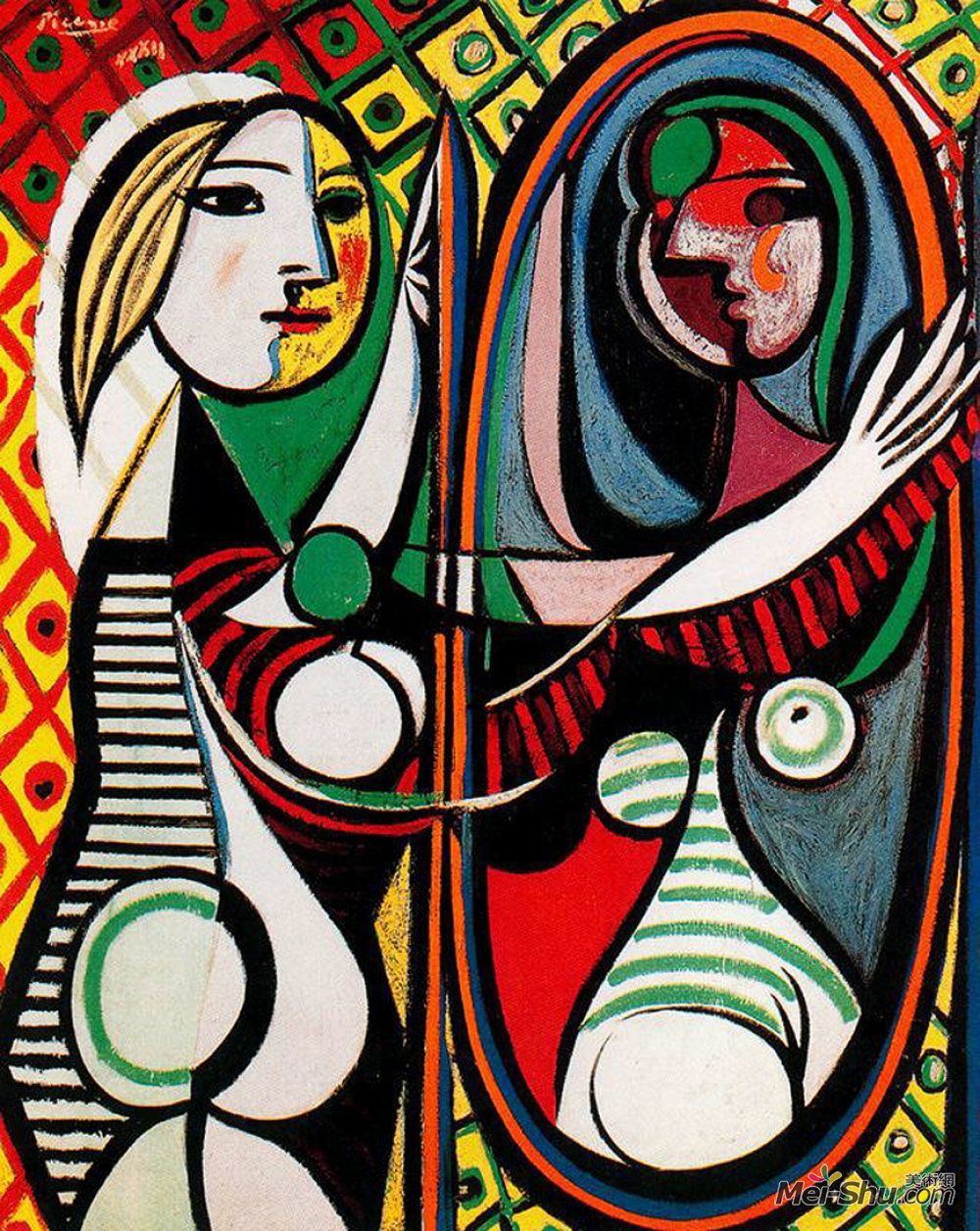 pablo picasso巴勃罗·毕加索油画8209《镜子前的女孩》巴勃罗