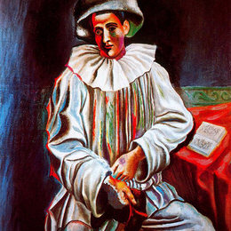《皮埃罗戴着面具》巴勃罗·毕加索(Pablo Picasso)高清作品欣赏