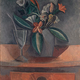 《在一个灰色瓶子里的花》巴勃罗·毕加索(Pablo Picasso)高清作品欣赏