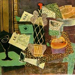 《格拉斯和麦草酒瓶》巴勃罗·毕加索(Pablo Picasso)高清作品欣赏