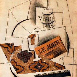 巴勃罗·毕加索(Pablo Picasso)高清作品:Bottle of Vieux Marc, Glass and Newspaper