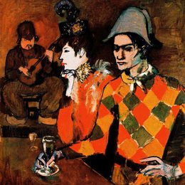 巴勃罗·毕加索(Pablo Picasso)高清作品:At &amp;ampquotLapin Agile&amp;ampquot (Harlequin with Glass)